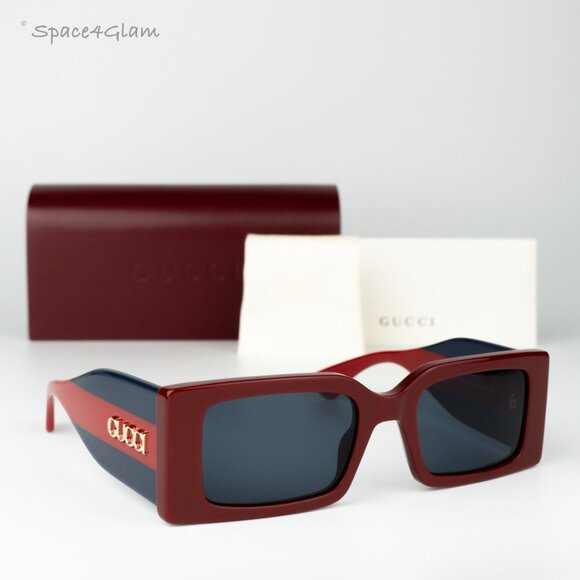 Gucci Women Sunglasses Burgundy Blue Rectangular GG1860S 003 BRAND NEW